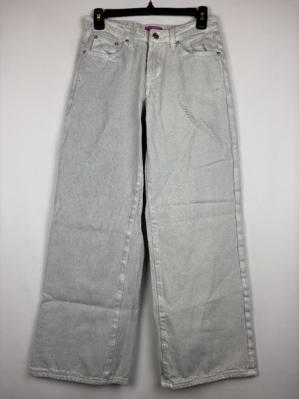 XS Edikted Wide Leg Light Grey Jeans White 100% Cotton Denim Pants Straight Leg